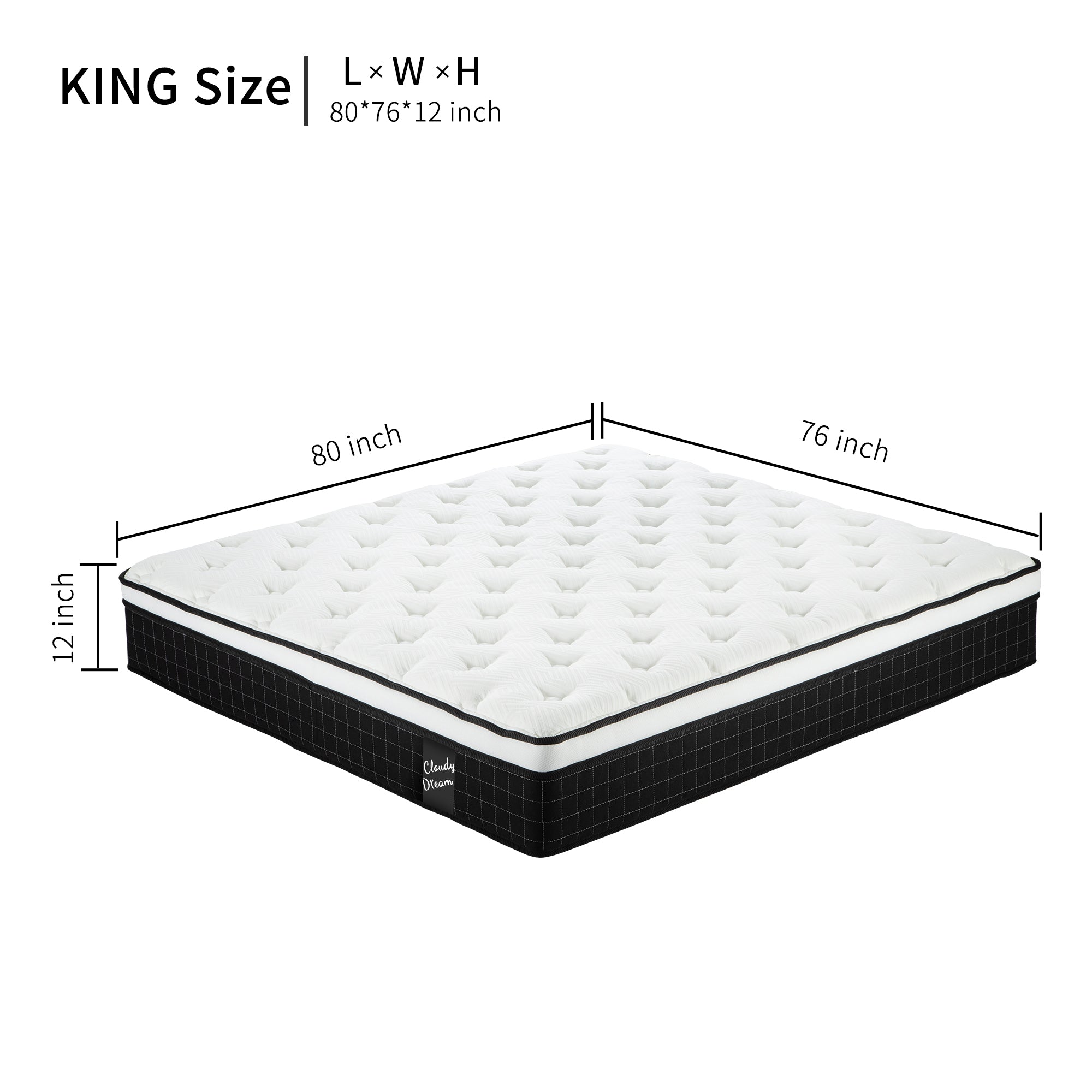 12 Inch Hybrid Mattress Individual Pocket Spring Memory Foam Cool Knitted Cover CertiPUR-US Black