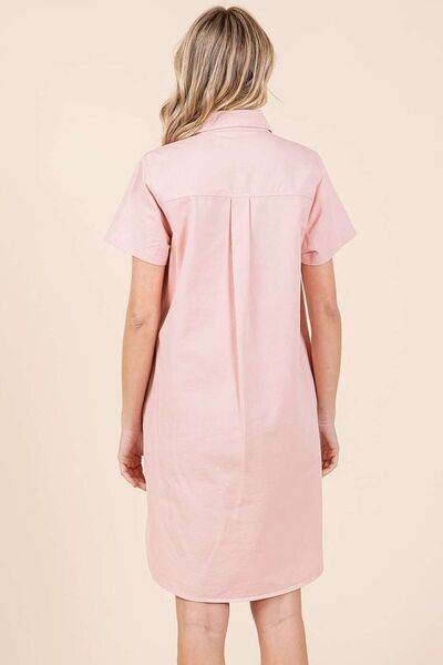 Mittoshop Button Detail Collared Neck Short Sleeve Shirt Dress