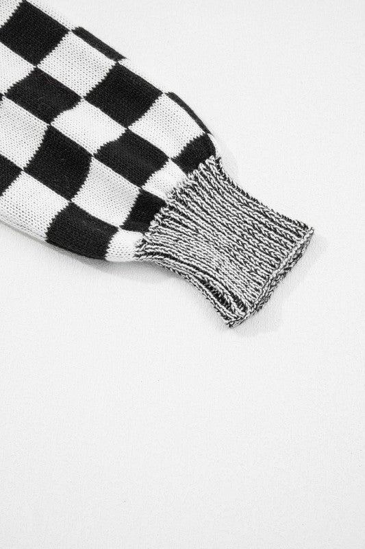 Checker Open Front Drop Shoulder Cardigan