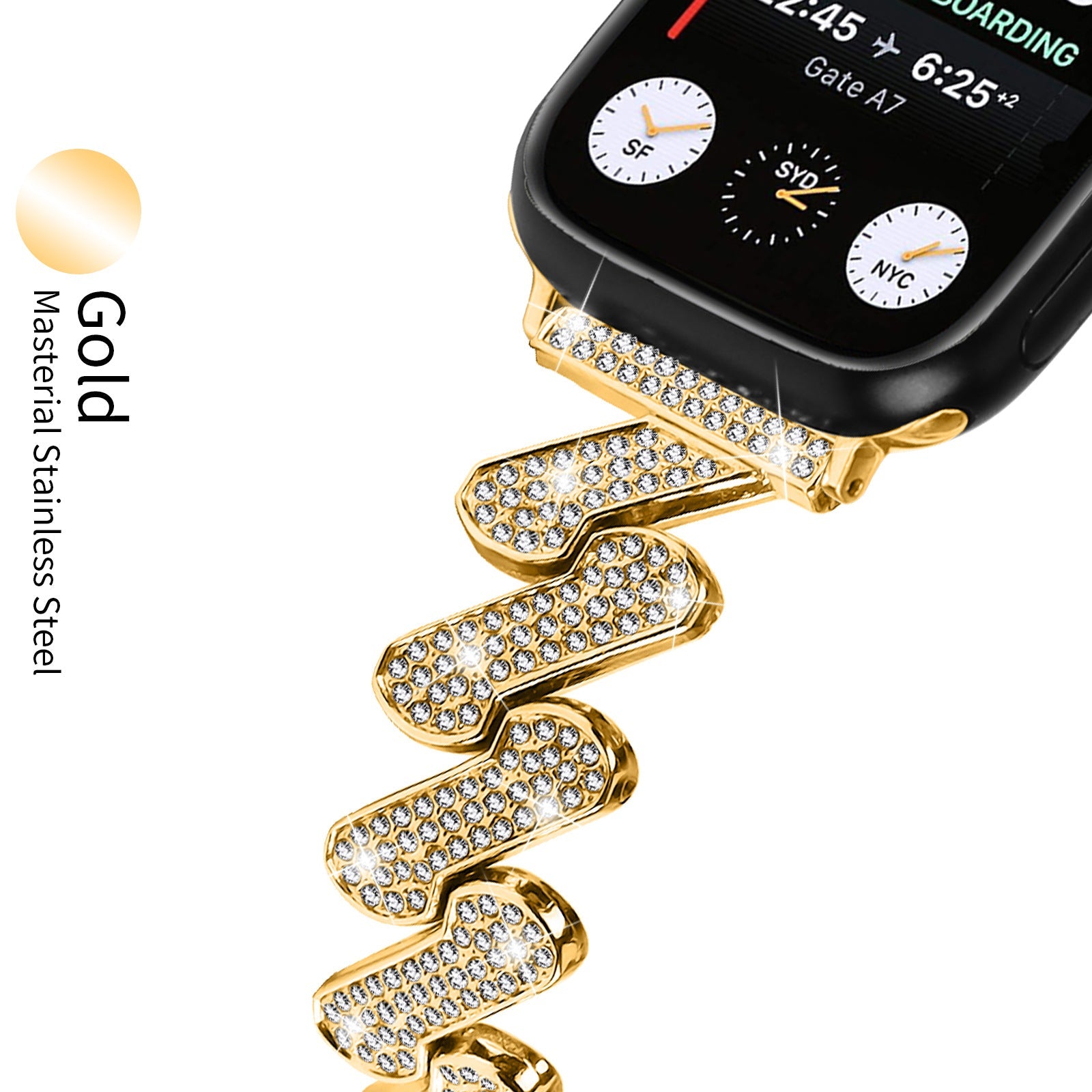 7-word Diamond Alloy Metal Classic Style Watch Band