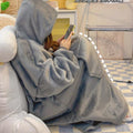 Male Student Thickened Warm Nightgown Flannel Outerwear Couple Homewear Hooded Blanket