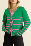 Stripe Cute Bow Detail Sweater Knit Cardigan