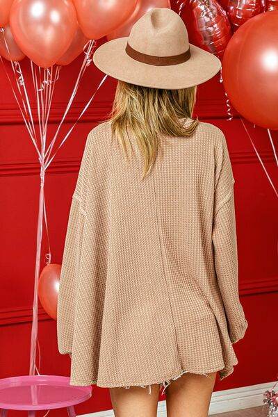 BiBi V-Neck Waffle Top with Uneven Hem