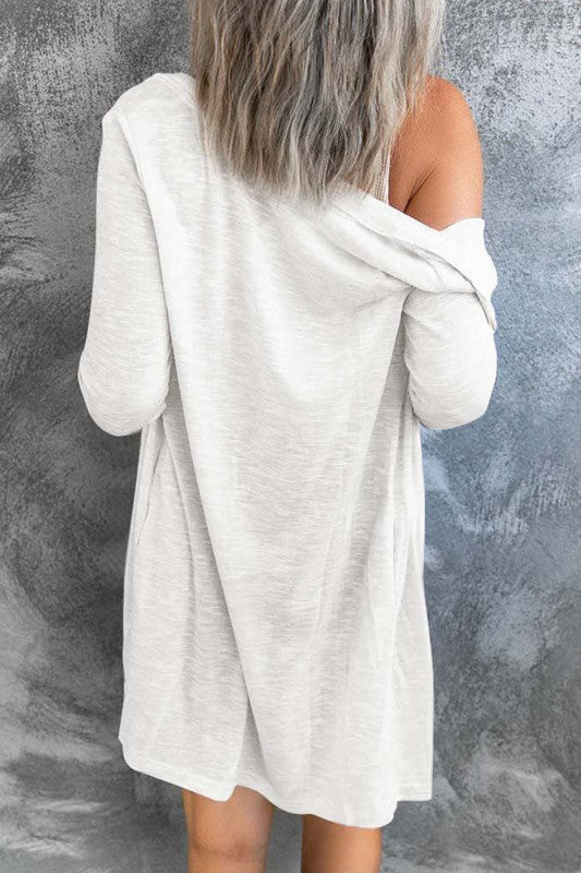 Solid Open-Front Buttoned Cardigan
