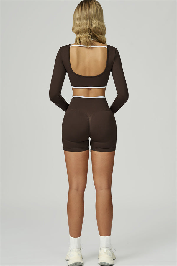The Prime Line Long Sleeve Crop Top Shorts 2-Piece Set