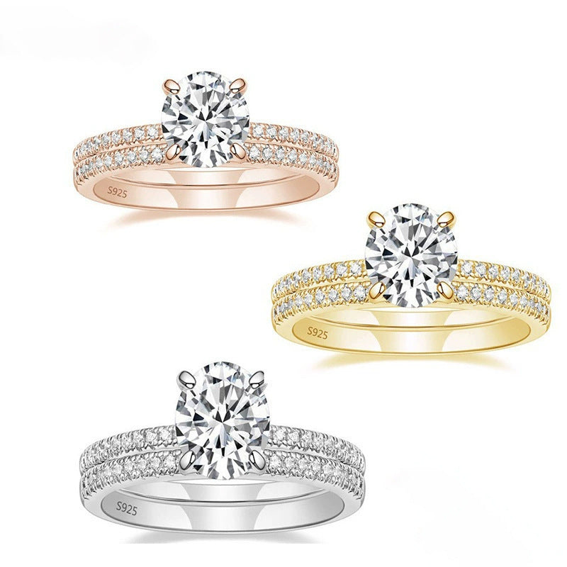 S925 Four-claw Inlaid 12 Karat 7mm Round Zircon Set Ring