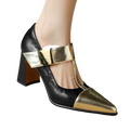 2025 Spring Mary Janes Women Shoes Pointed Toe Chunky Heel Pumps Genuine Leather Shoes for Women Elegant High Heels Buckle Heels