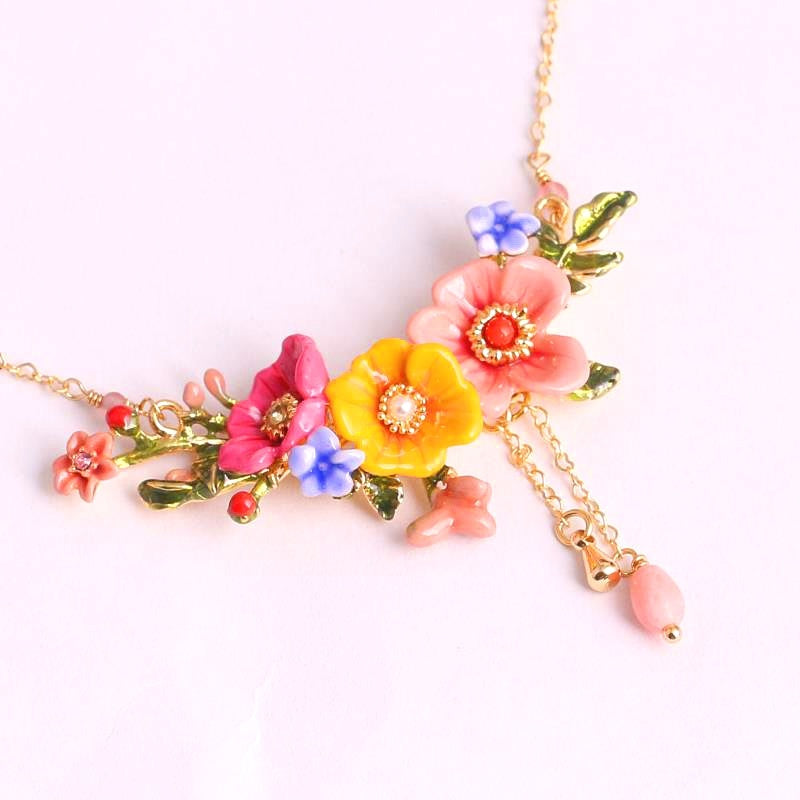 Enamel Colored Three-dimensional Flower Sweet Female Necklace