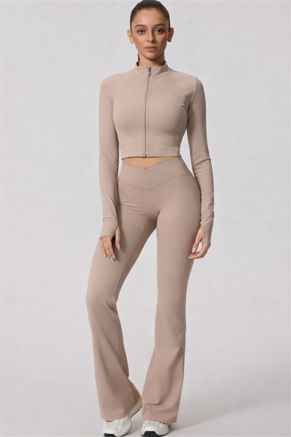 The Daze Zip Jacket Sports Bra Flared Leggings 3-Piece Set