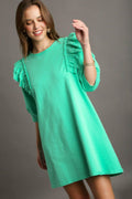 Umgee Full Size French Terry Ruffles Sleeve with Pleats Plus Size