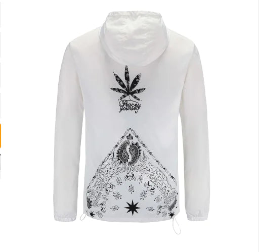 Hooded Jacket with Harajuku Leaf Print for Couples