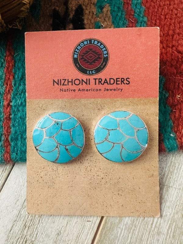 Zuni Turquoise & Sterling Silver Inlay Post Earrin