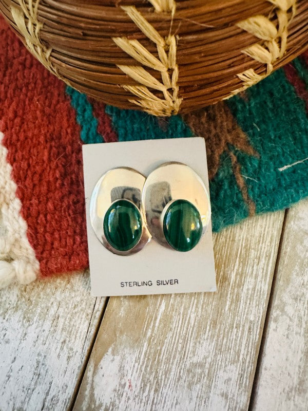 Navajo Malachite & Sterling Silver Clip On Earring