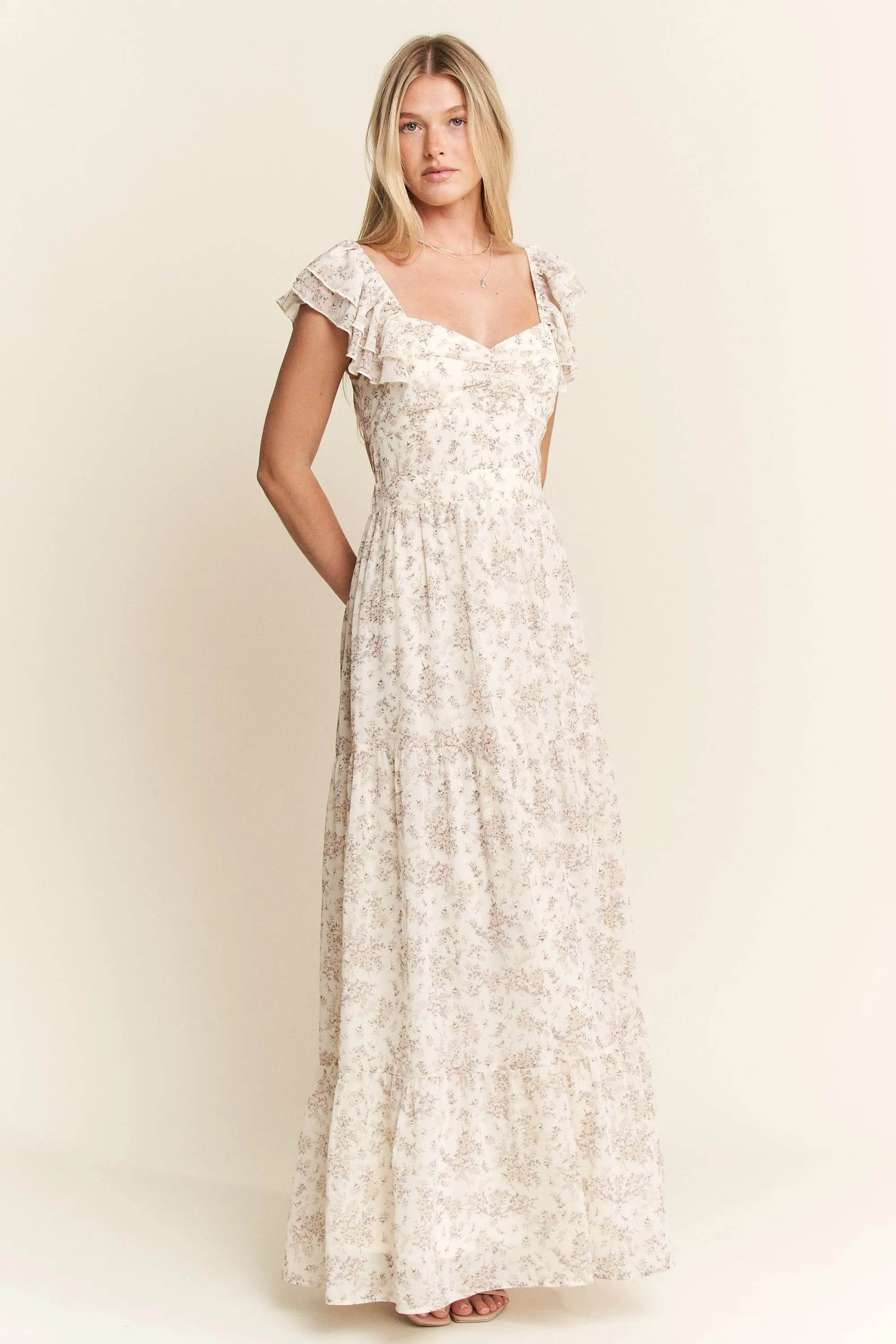 Jade By Jane Full Size Ruffle Sleeve Tiered Maxi Dress Plus Size