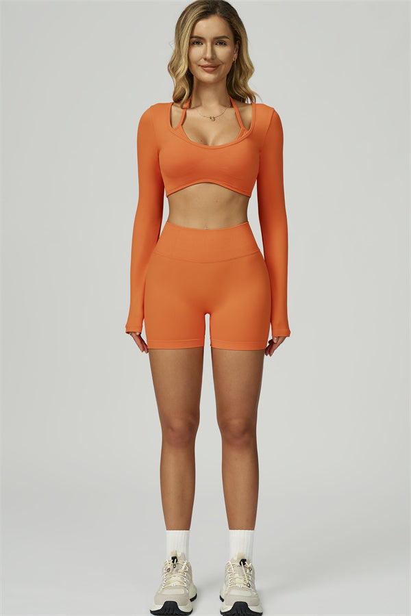 The Prime Long Sleeve Crop Top Shorts 2-Piece Set