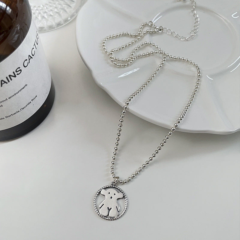 S925 Sterling Silver Bear Retro Necklace Women