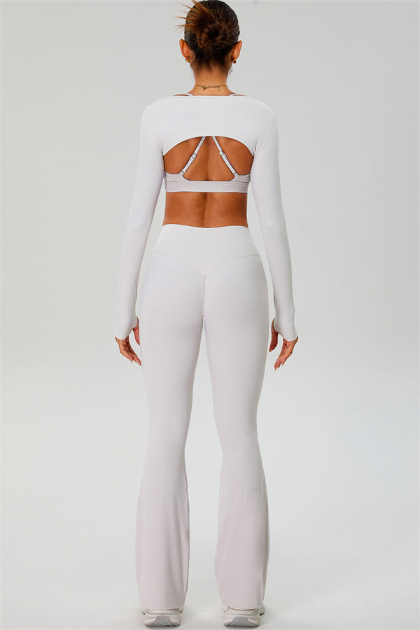 The Ember Sports Bra Crop Top Flared Leggings 3-Piece Set