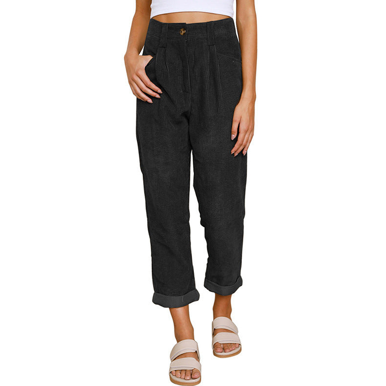 Women's High Waist Pure Color Corduroy Casual Pants