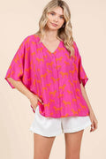 Mittoshop Zebra Print V-Neck Button Down Dolman Sleeve Top