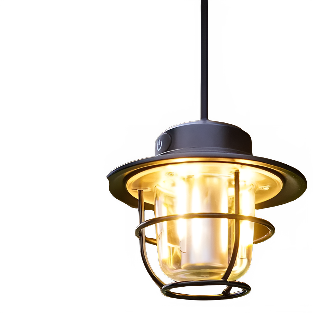 LED Camping Lamp Retro Hanging Lamp Portable Stepless Dimming Camping Light Waterproof Rechargeable Outdoor Light Lantern