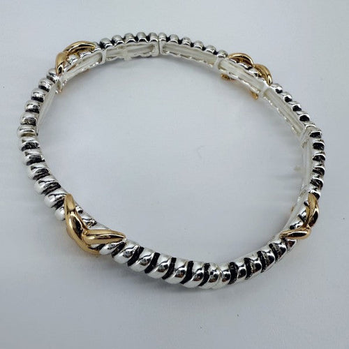 2 Tone or Silver Finish Stretchable Bracelet