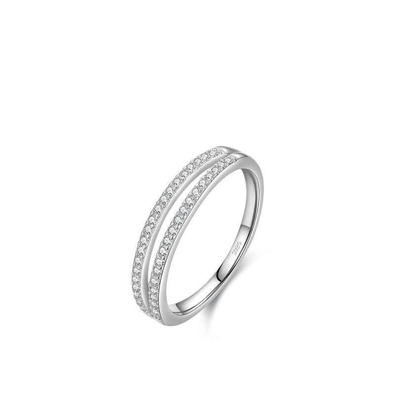 S925 Sterling Silver Double-layer Gang Drill Inlaid Ring