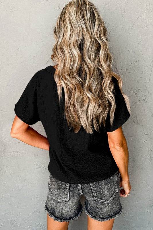Emerson Crinkled V Neck Wide Sleeve Top