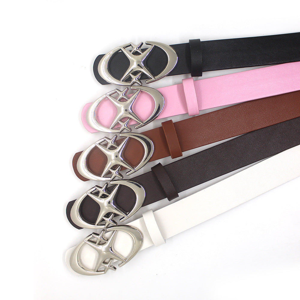 Fashion Wild Original Design Double Crescent Moon Cross Star Buckle Belt
