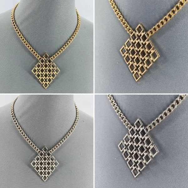 Gold or Silver Finish Diamond Shape Laser cut Pend