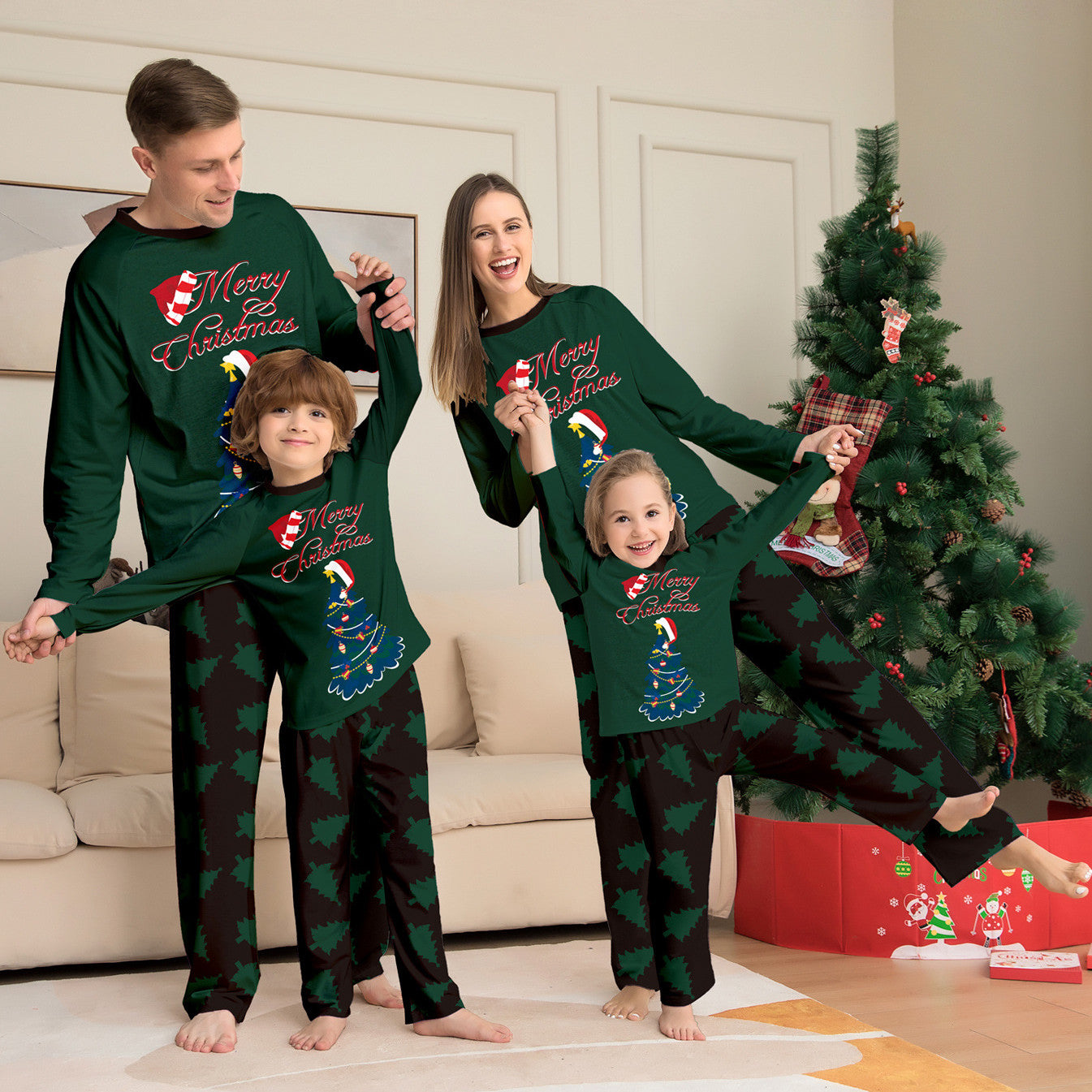 Tree Printed Long-sleeved Homewear Pajamas