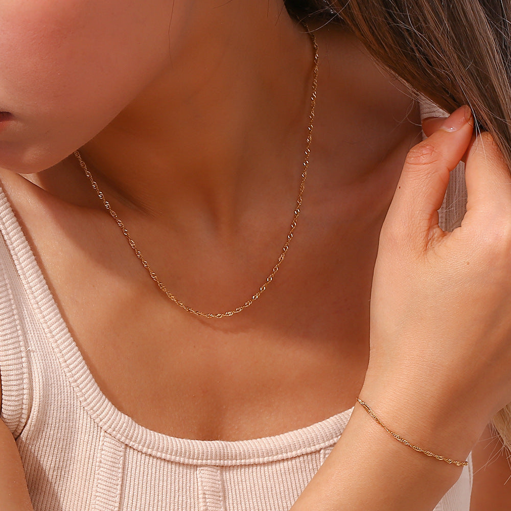 Free Clavicle Chain Stainless Steel Plated 18K Water Wave Chain Bracelet