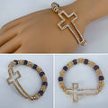 Gold Finish Stretchable Bracelet With Clear Rhines