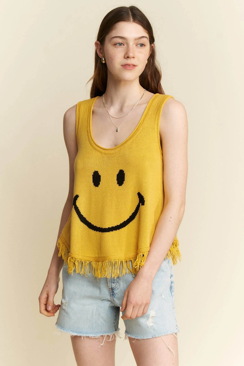 Jade By Jane Full Size Smiley Fringe Tank Top Plus Size