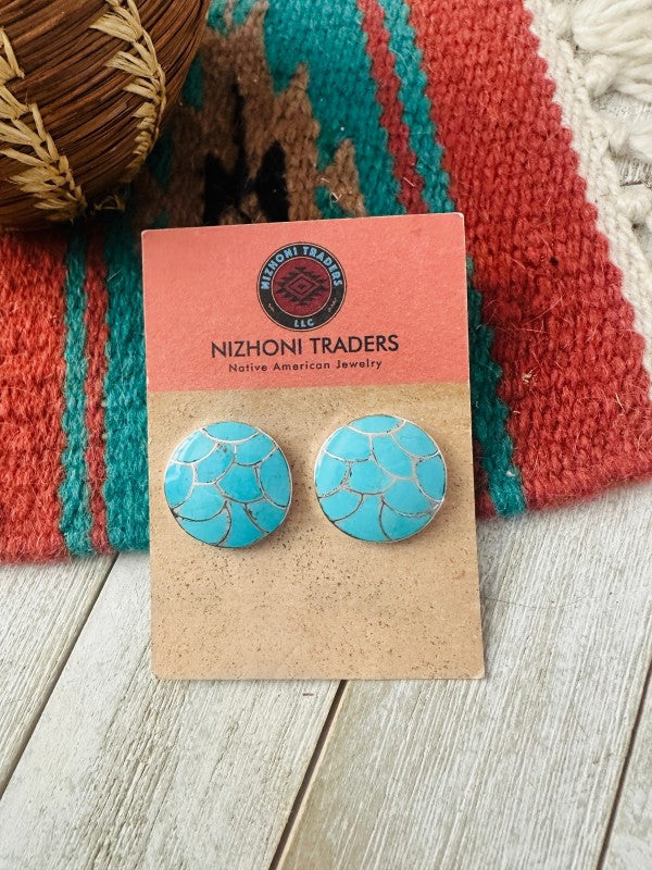 Zuni Turquoise & Sterling Silver Inlay Post Earrin