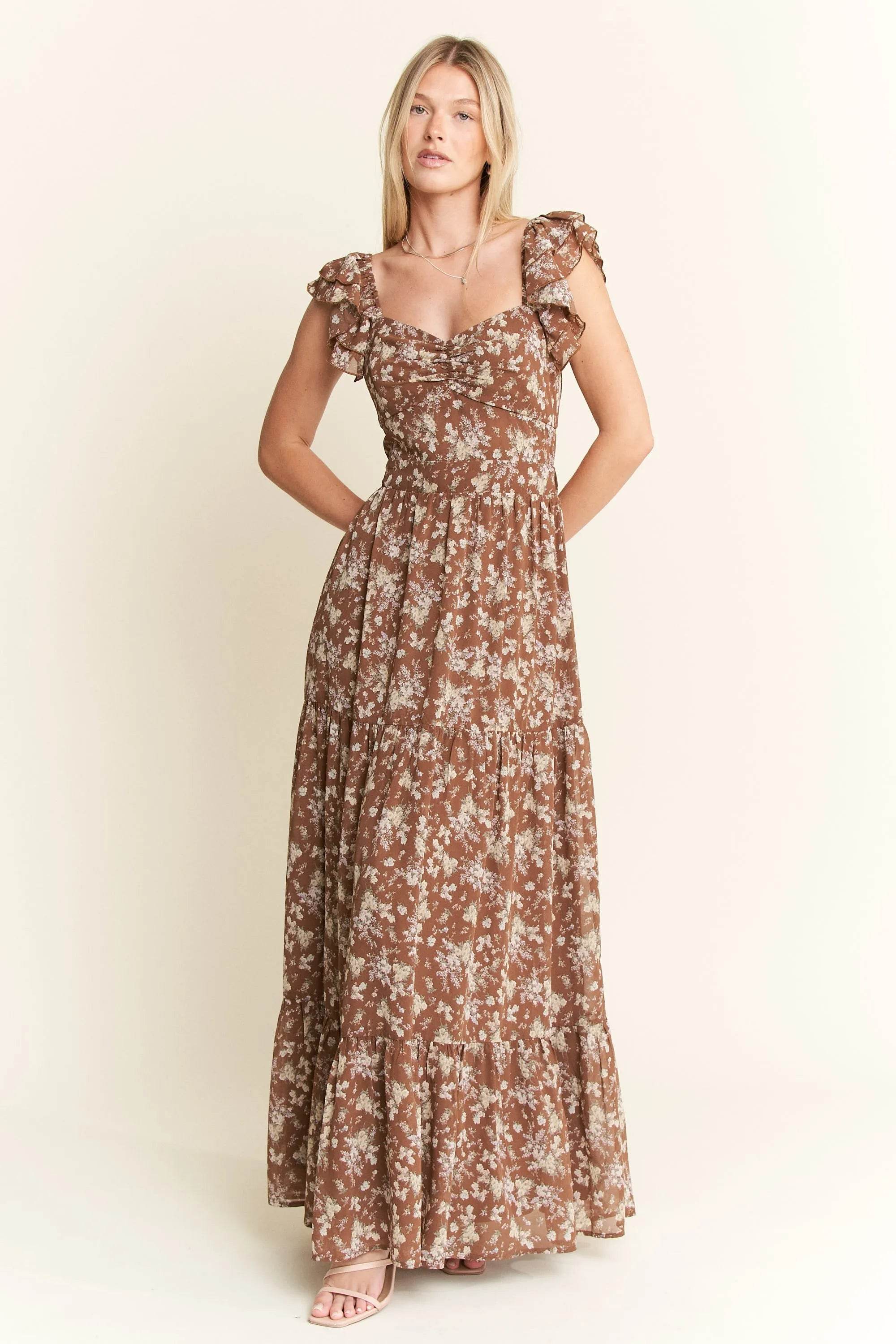 Jade By Jane Ruffle Sleeve Tiered Maxi Dress