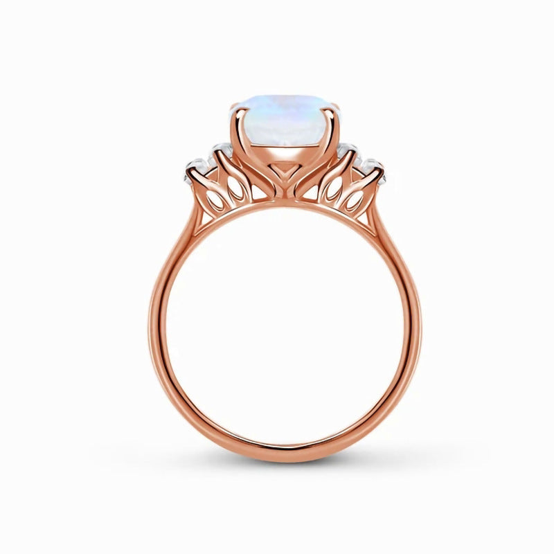 S925 Sterling Silver Oval Moonstone Ring Jewelry