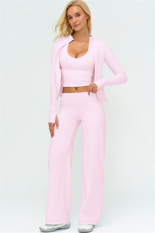 The Twirl Zip Jacket Halter Tank Top New Straight Leg Pants 3-Piece Set