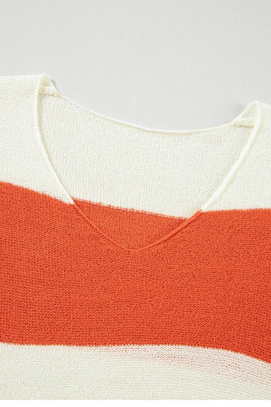 Colorblock Stripe Drop Shoulder Bubble Sleeve Swea