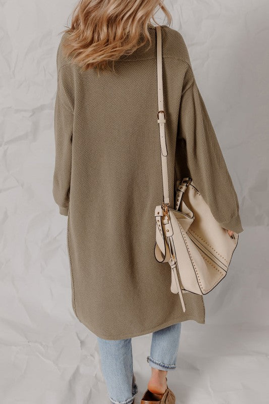 Solid Textured Knit Open-Front Sweater Cardigan