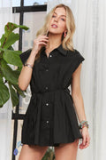 ADORA Solid Cap Sleeve Button Up Shirt