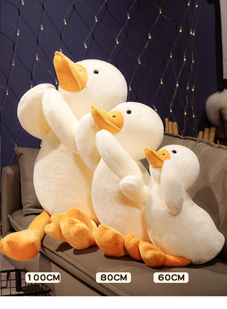 Lying Big White Duck Feather Plush Toy Soft And Adorable Pillow