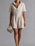 Women's Casual Lapel-Neck Three-Quarter Sleeve Split Jumpsuit