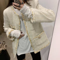 Loose Knit Pocket Round Neck Jacket for Women