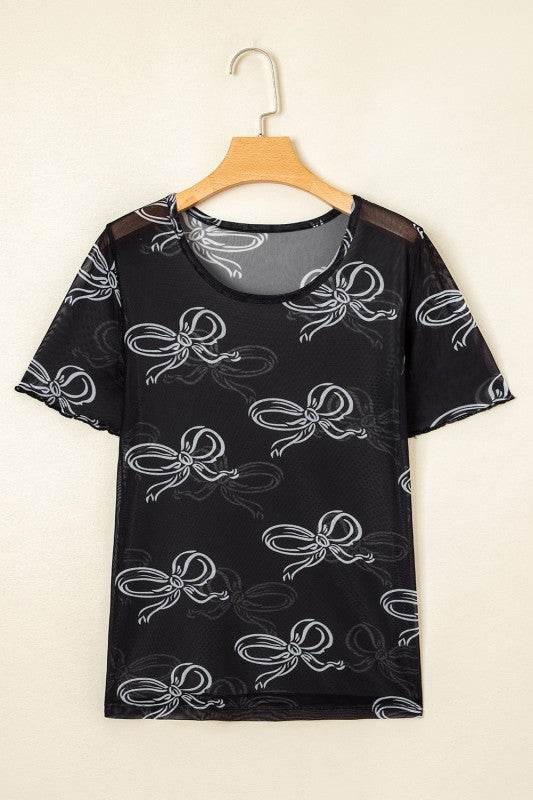 Maddie Bow Mesh Short Sleeve Top