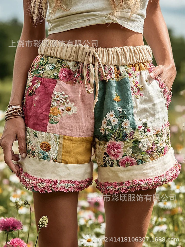 Women’s Retro Floral Print Casual Shorts