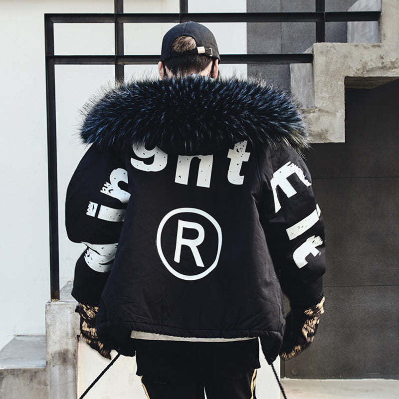 Hooded Cotton Jacket with Fur Collar for Trendy Style