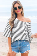 Lilia Stripe Half Sleeve Scoop Neck Loose Top