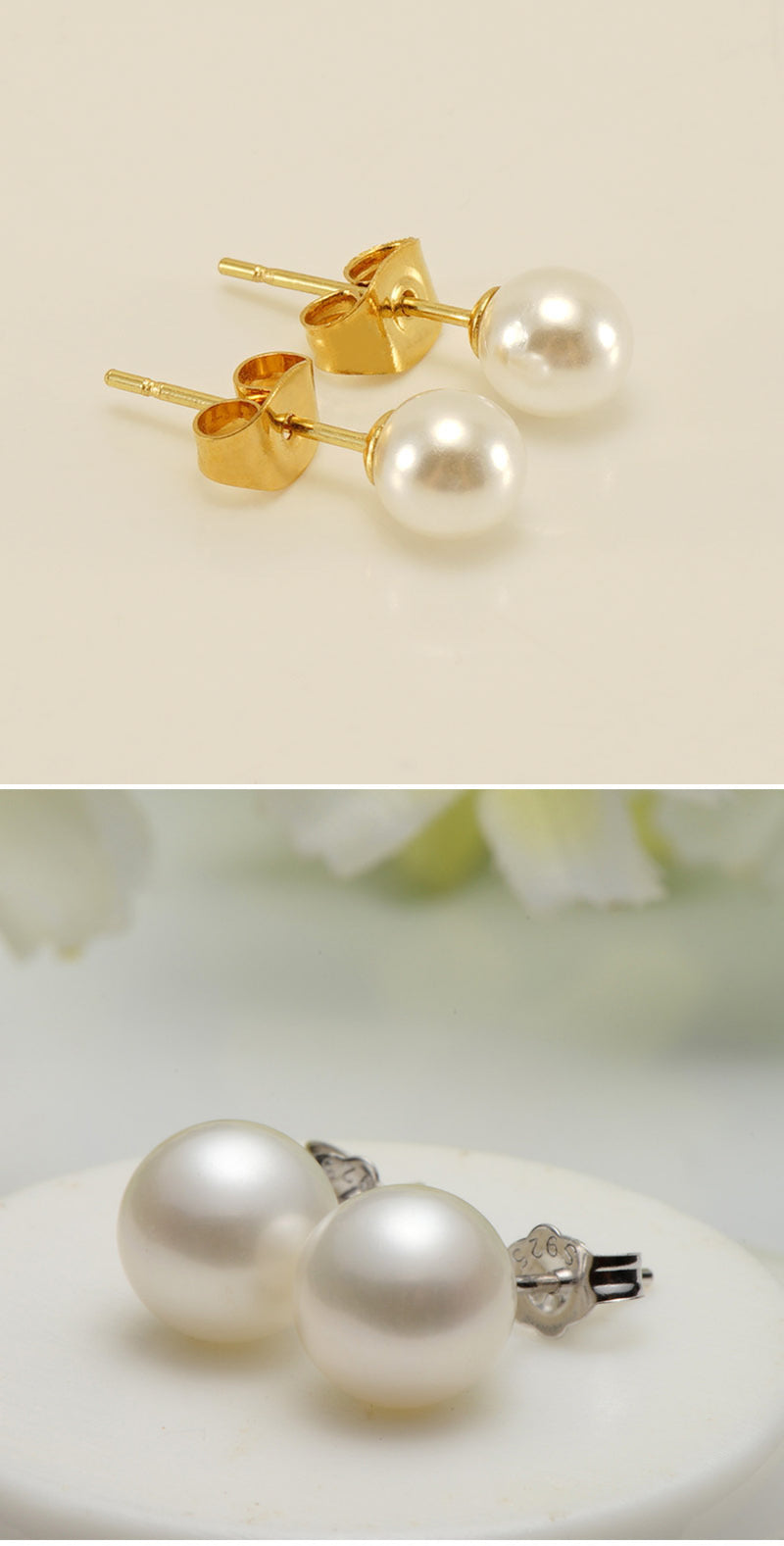 Free S925 Sterling Silver Needle Natural Freshwater Pearl Ear Studs