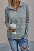 Half Zip Textured Solid Long Sleeve Pullover