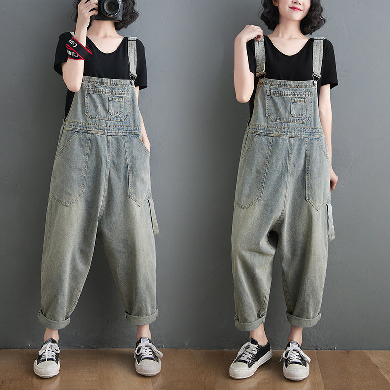 Spring Summer Women's Loose Denim Jumpsuit (Korean Style)